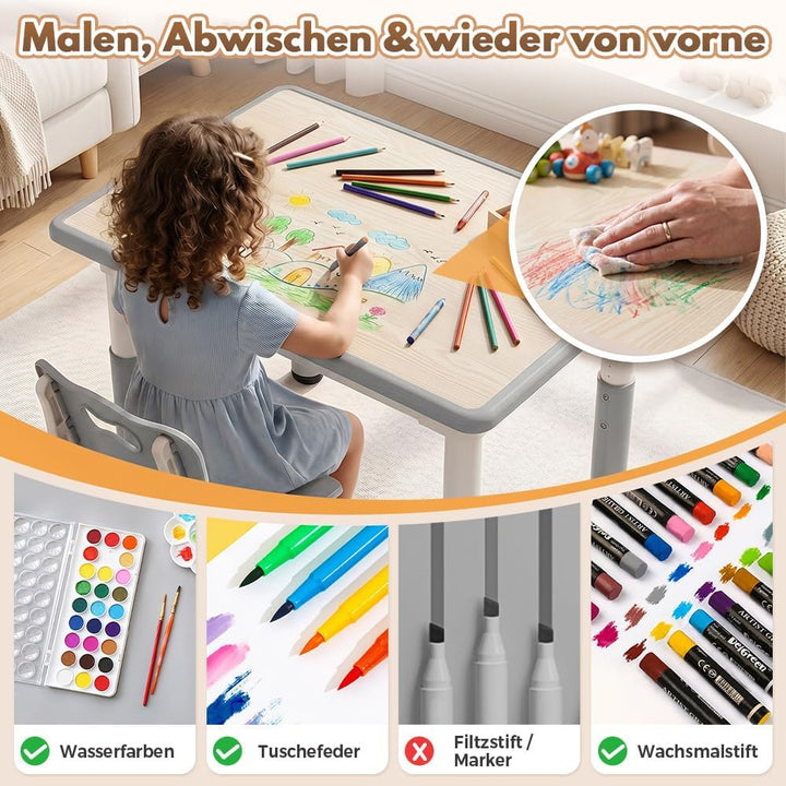 Playpals Kindertisch mit 2 Stühlen Set für Kinder von 2 bis 10 Jahren | Tisch Stuhl höhenverstellbar
