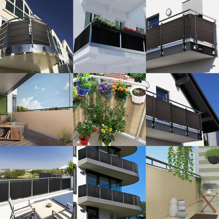NYVI Polyrattan Balkon Sichtschutz Privafence 100x300 cm Honig - Wetterfeste Balkonbespannung - UV-f