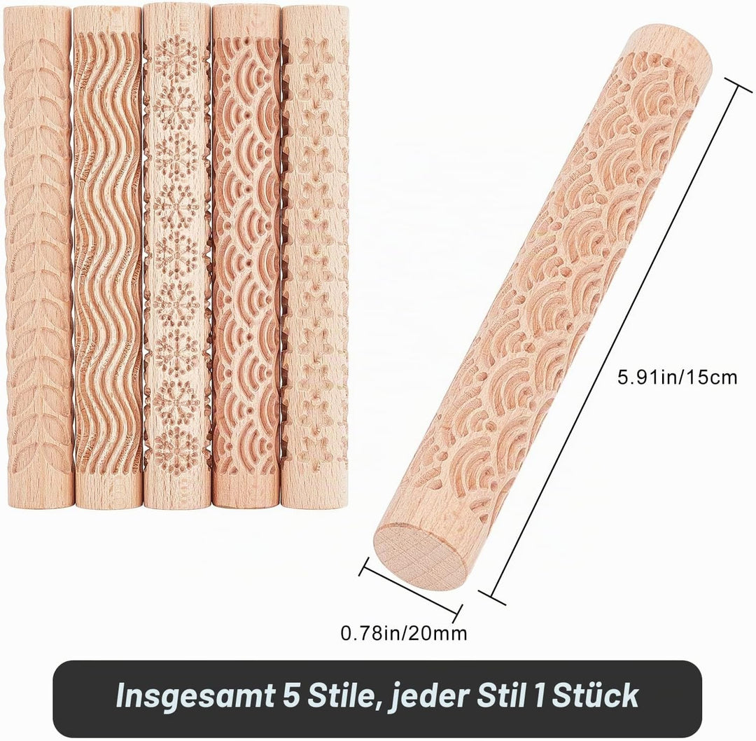 GORGECRAFT 5 Styles Holzgriff Clay Texture Roller 6 Zoll Modelliermuster Töpferwerkzeuge Handgeferti