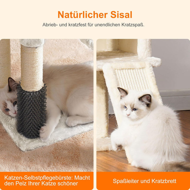 Heybly Kratzbaum mit Katzenbürste, Katzenbaum für Hauskatzen mit Gepolsterter Sitzstange aus Plüsch,