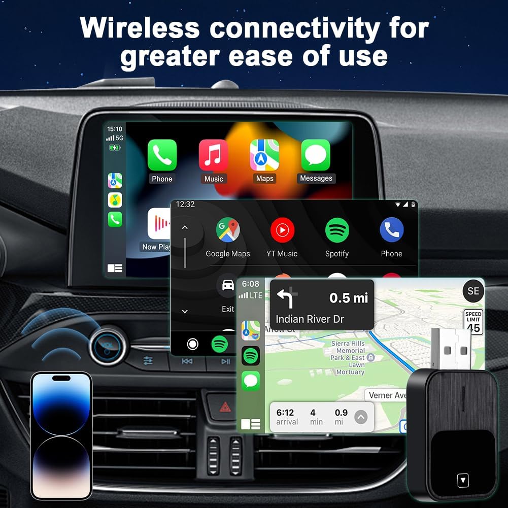 Flintronic CarPlay Adapter Kabellos CarPlay Dongle mit USB und USB-C Verlängerungskabel, kompatibel