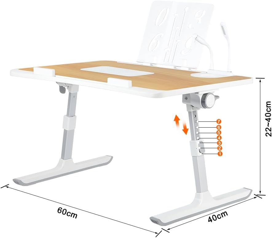 Betttisch, höhenverstellbar, mit 5 verstellbaren Winkeln, Lapdesk, faltbar, für Sofa, Studium, Lesen