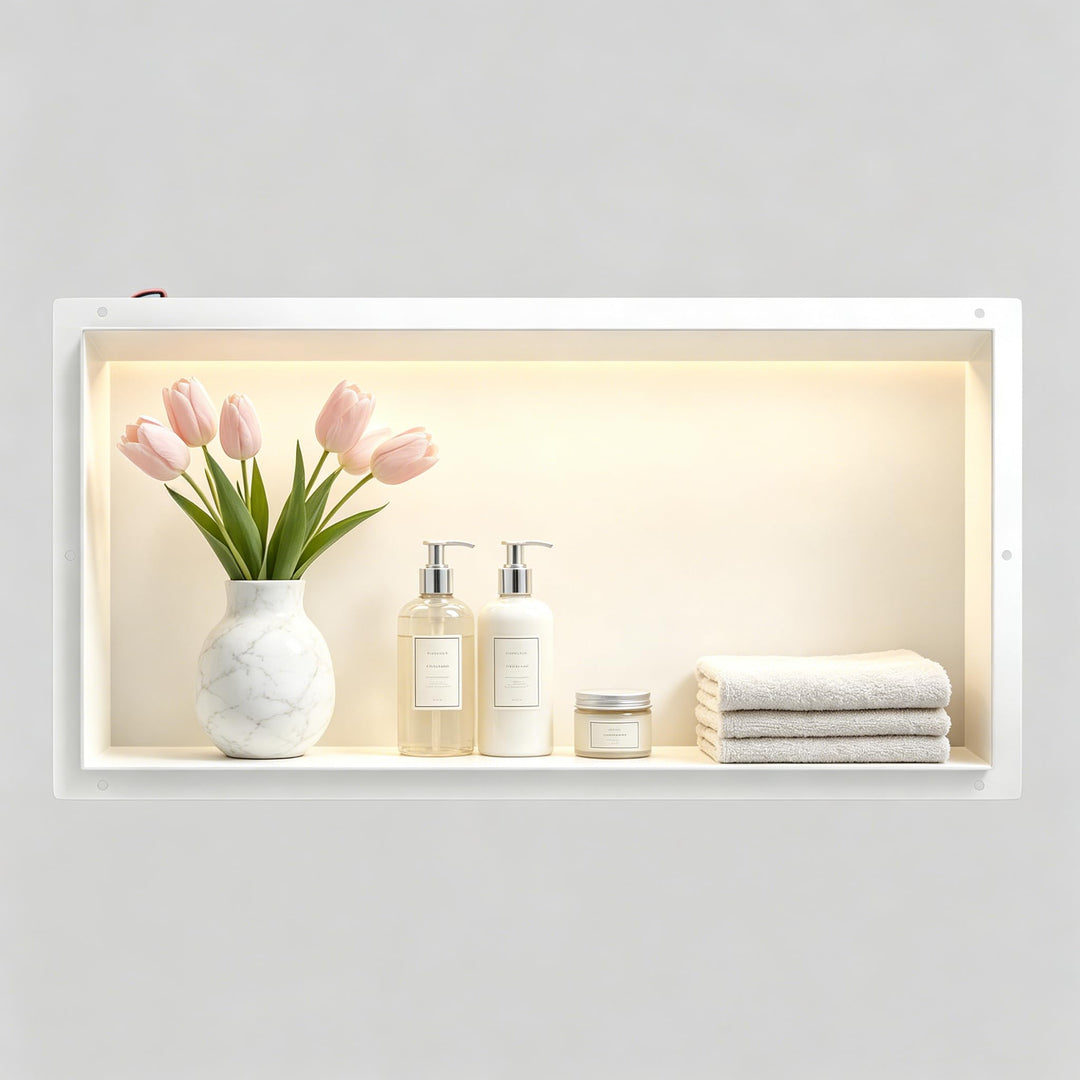 Wandnische Dusche Edelstahl, wasserdichte Nische mit LED-Licht, Eingebettete Duschnische 60x30x10cm,