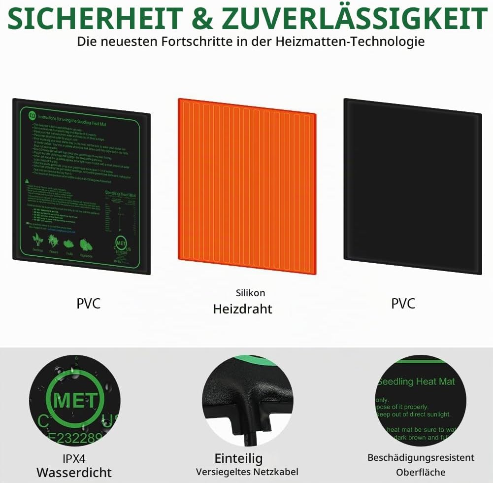 70W Heizmatte Pflanzen mit Thermostat - Schnelle Erwärmun, Feuerschutz, Wasserdicht - Sämlinge Heizm