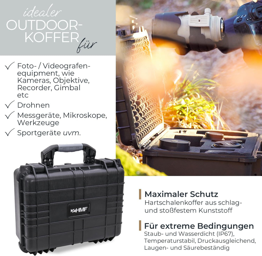 HMF ODK100 Outdoor-Fotokoffer, Transportkoffer mit Rasterschaumstoff | 41 x 32 x 17,5 cm, 41 x 32 x