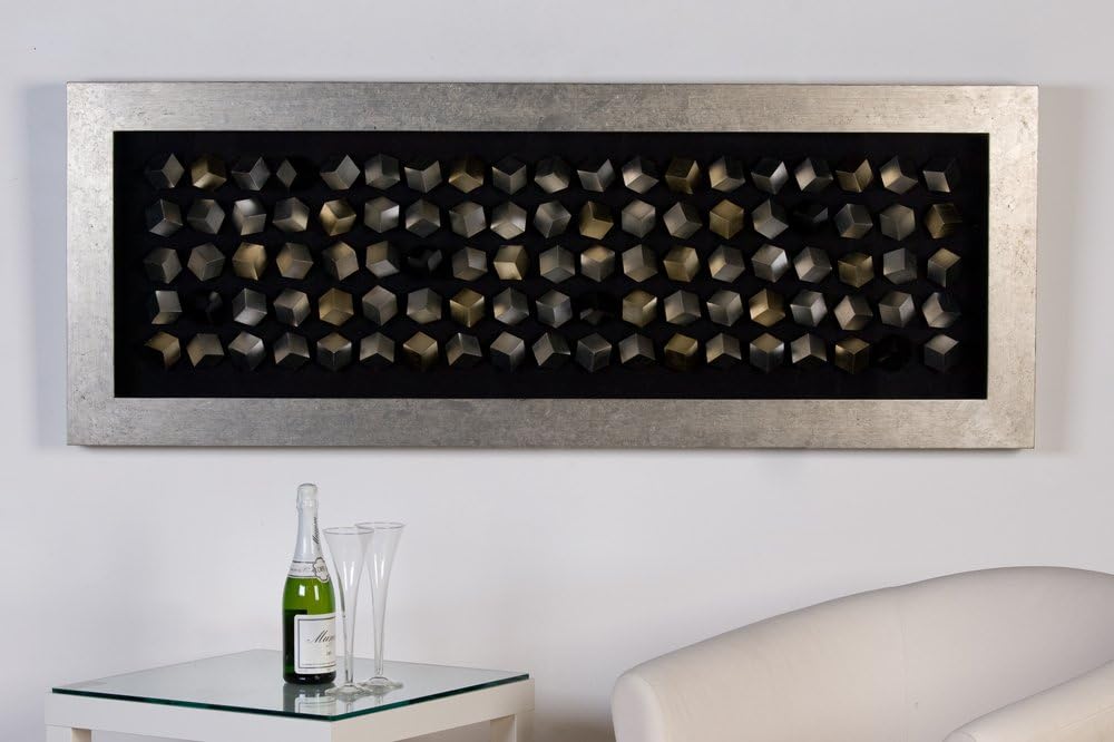 Casablanca Bild XL - Wand Deko Objekt - Cubes - Holz/Glas, silberfarbener Rahmen - 160 x 60 cm