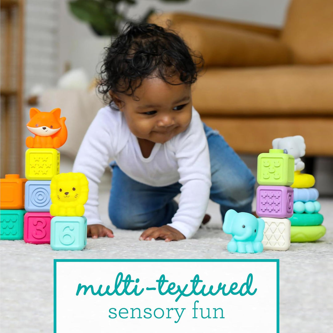 INFANTINO - Set de juegos Apilables - Anillos y Cubos para Apilar - Juguetes Sensoriales Educativos