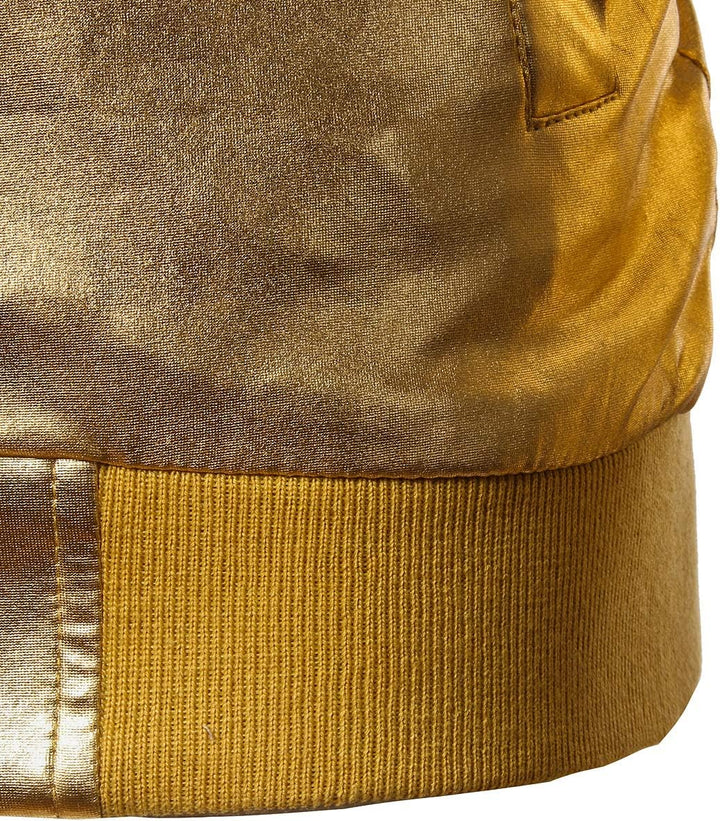 JOGAL Herren Metallic Nachtclub Reissverschluss Baseball Bomber Jacke XXL Gold, XXL Gold