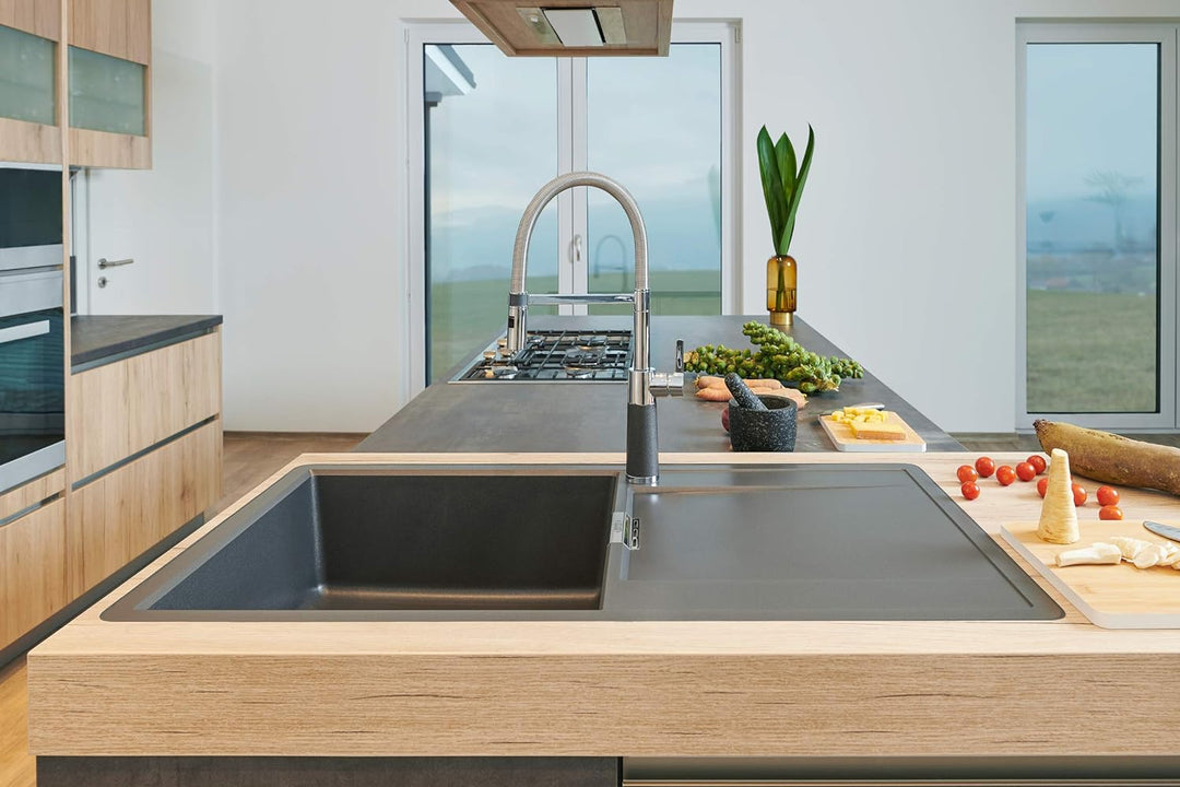 SCHOCK Küchenarmatur SC-550 Nero – Hochdruck Armatur CRISTALITE mit Festauslauf und Standard Norm-An
