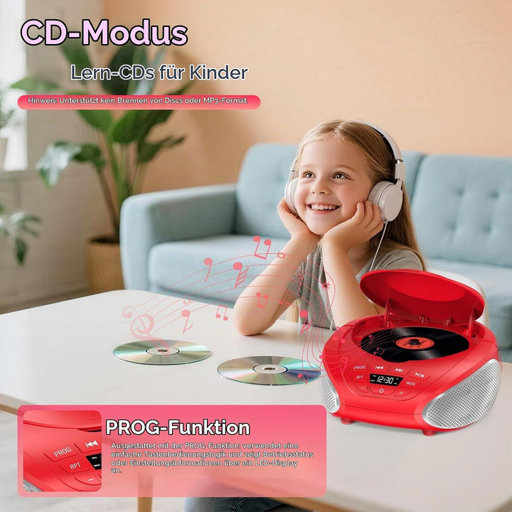 Gueray Tragbarer CD-Player Boombox Kompakt-Radio mit Stereo-Lautsprechern UKW-Radio 3,5-mm-AUX-Einga