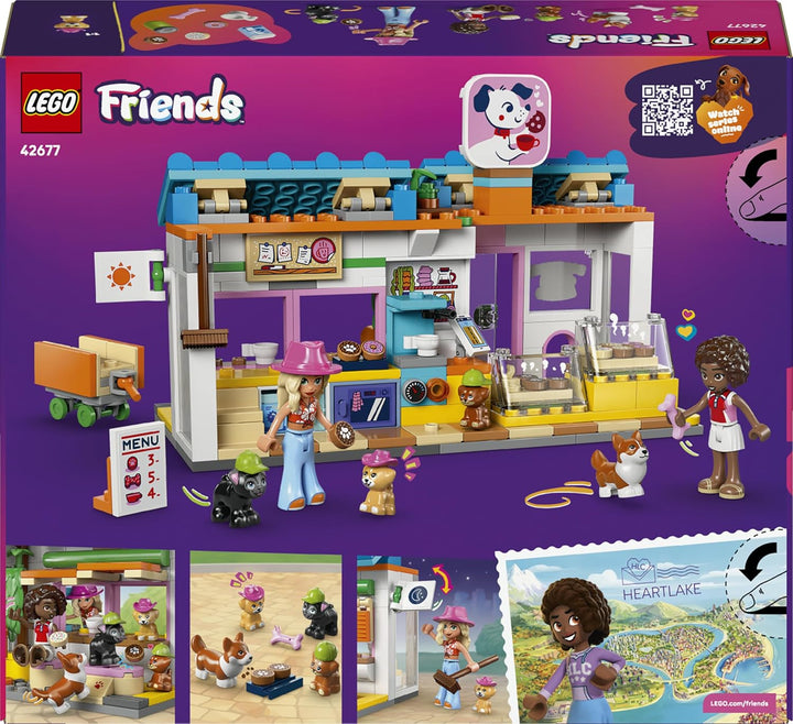 LEGO Friends Hundekuchenbäckerei - Kinder Einkaufsladen mit 2 Mini Puppen, 4 Tierfiguren, Tiertraget