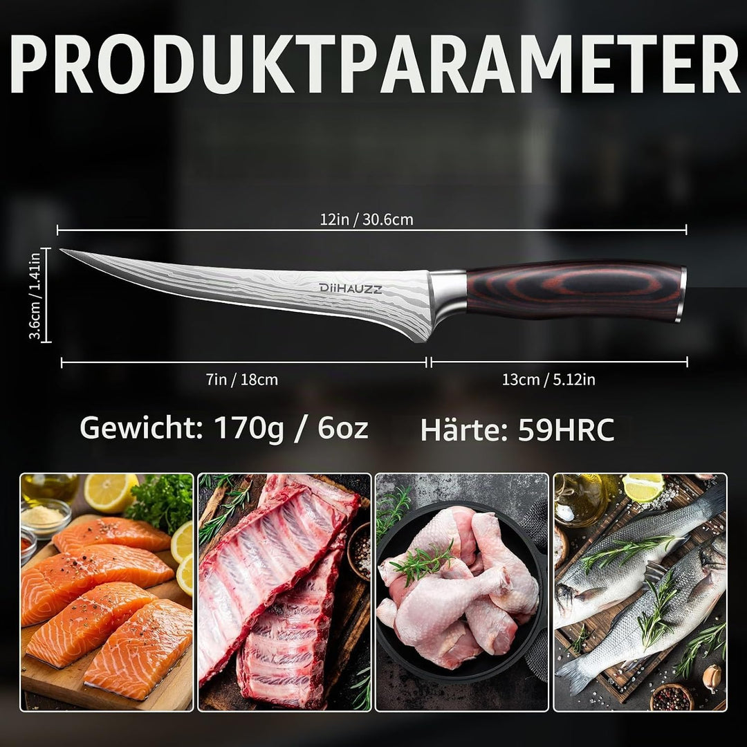 Filetiermesser 18 cm Küchenmesser, Ultrascharfes Ausbeinmesser Fischmesser, Professionelles Fischfil