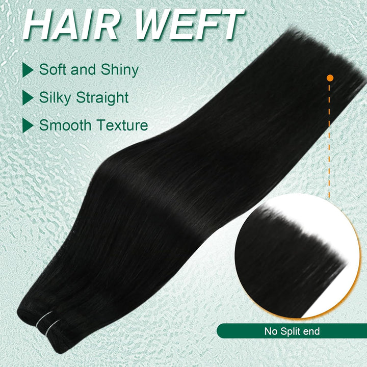 Easyouth Tressen Echthaar Extensions Brazilian Echthaar Tressen 22 Zoll Farbe Pechschwarz 100g Sew i