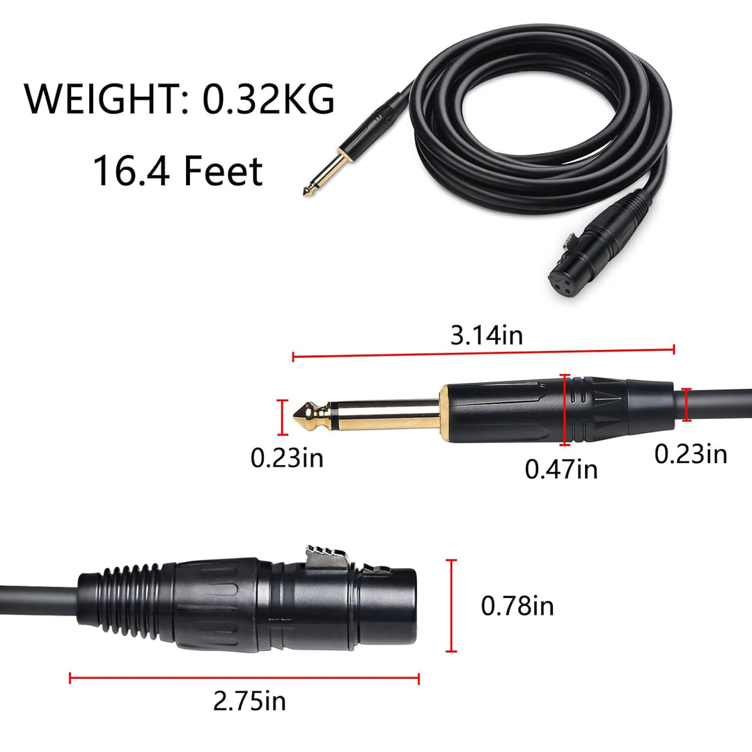 XLR-Kabel 5 m, XLR-Buchse auf 6,35 mm TS Mono mit 1/8 (3,5 mm) Adapter, XLR-Mikrofonkabel, Klinke, u