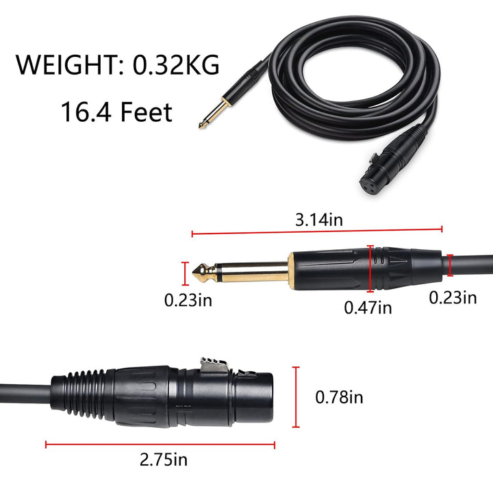 XLR-Kabel 5 m, XLR-Buchse auf 6,35 mm TS Mono mit 1/8 (3,5 mm) Adapter, XLR-Mikrofonkabel, Klinke, u