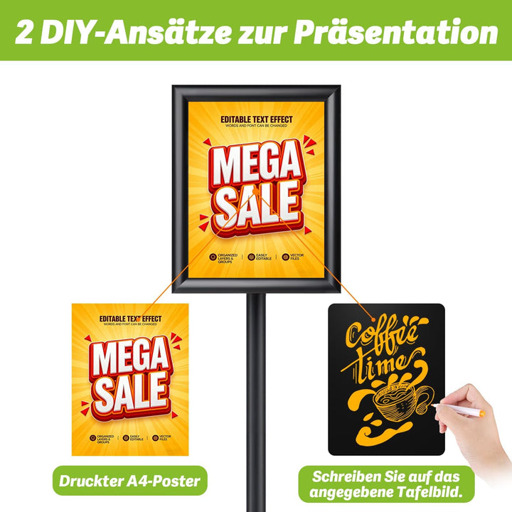 Infoständer Höhenverstellbarr DIN A4 210x297mm, Informationsständer Kreidetafel für Innen und Aussen