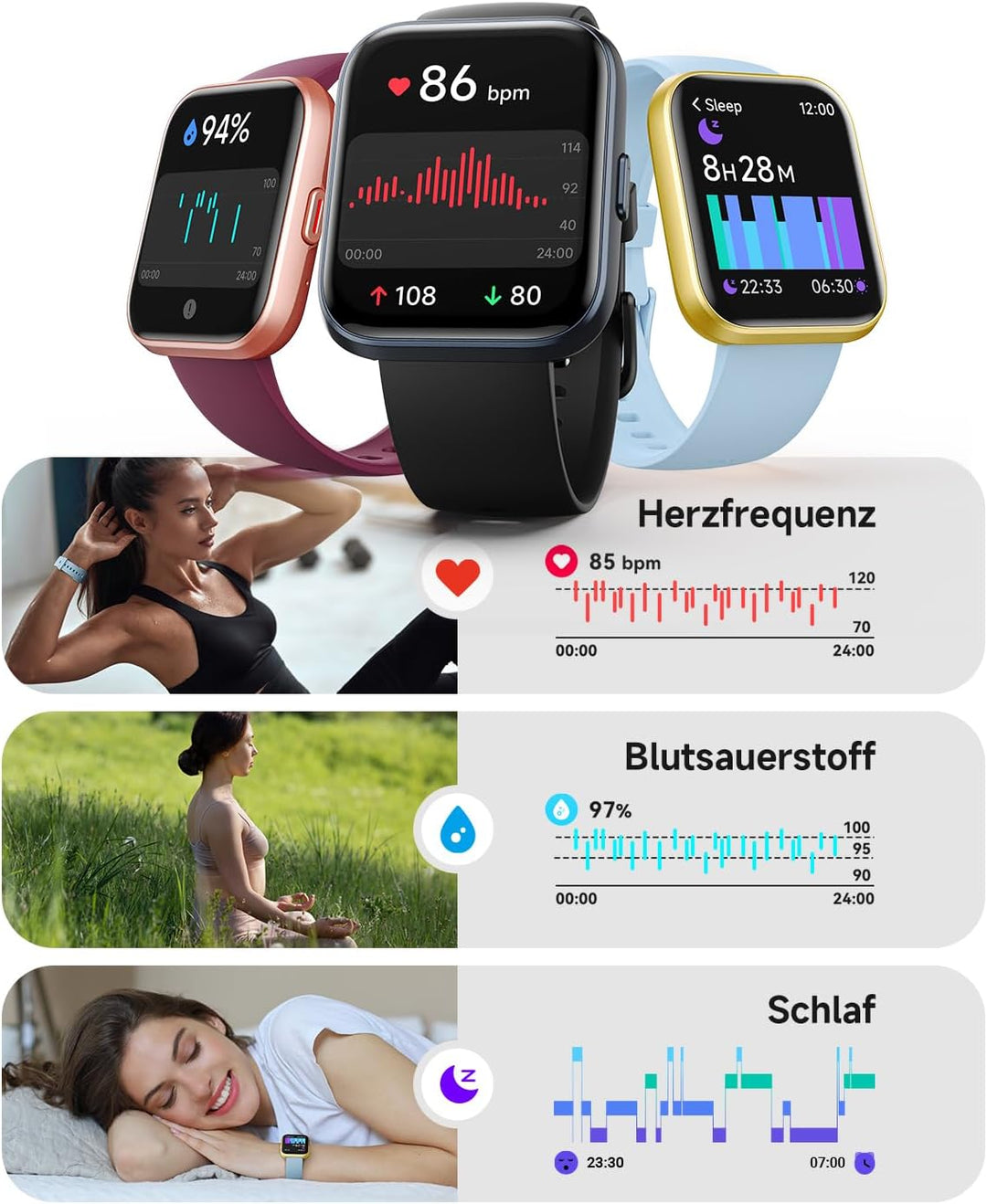 Smartwatch Herren Damen mit Telefonfunktion Alexa, 1,85" HD AMOLED-Display Smart Watch, 110+ Sportmo