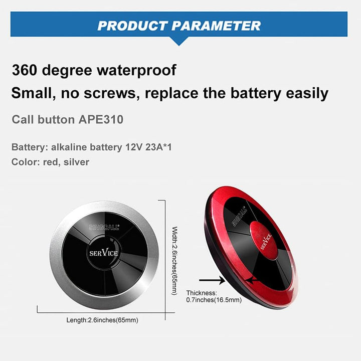 SINGCALL Rufsystem von Küche, 360°Rund umwasserdicht,Piepser mit Einem Knopf (APE310), es könnte Nic