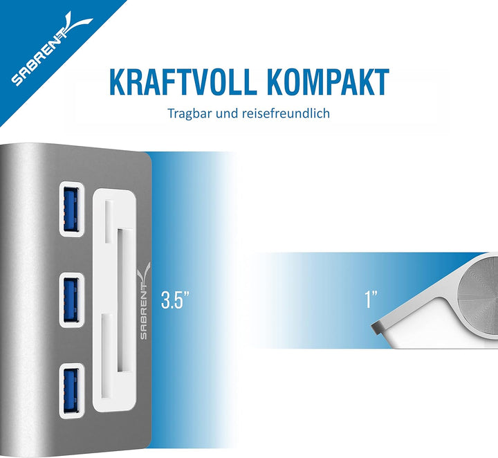SABRENT usb Hub 3.2x1, USB Adapter 6 in 1 mit 3 Porten, CF, SD/microSD Leser, Verteiler, Verlängerun