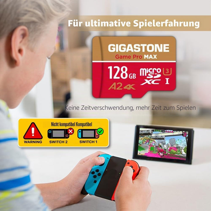 【Nur für Switch 1】GIGASTONE 128GB Micro SD Karte + Adapter, Game Pro MAX, bis zu 120/80 MB/s, MicroS