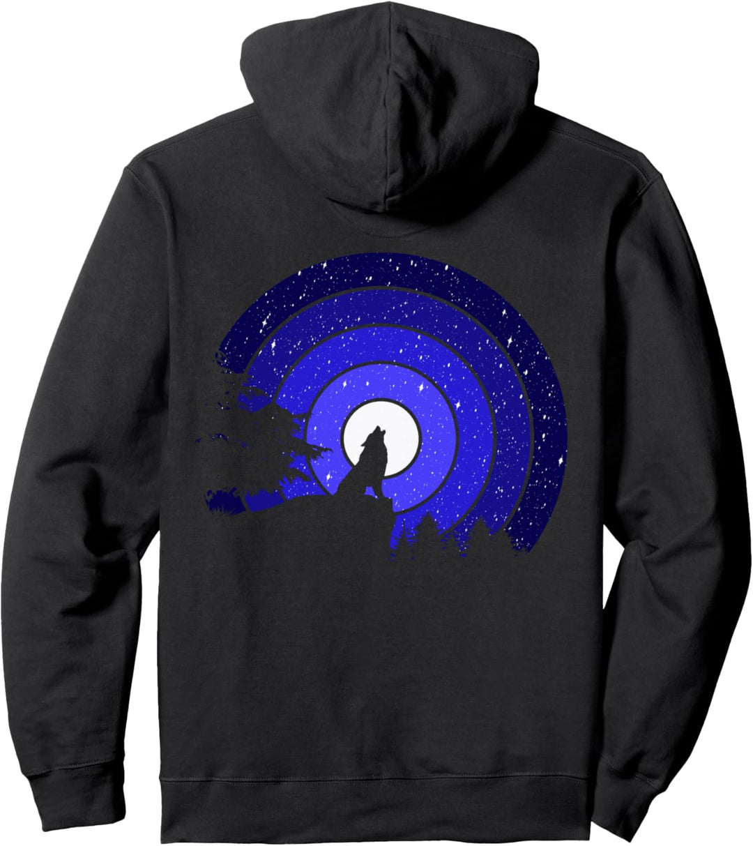 Wolf Heulender Mond Mondlicht Galaxie Sterne Pullover Hoodie