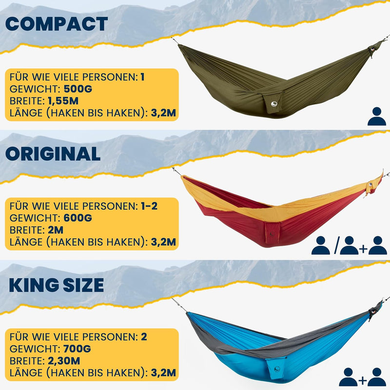 Fair Trade & handgemachte Original-1-2-Personen-Leicht-Hängematte Aqua/DUNKELGRAU für Reisen, Campin