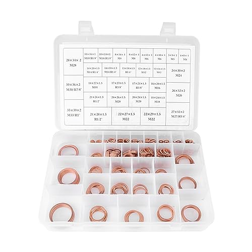 Kupfer Unterlegscheiben-Set, 568Stk. 30 Grössen O-Ring Kupferdichtungen Flachring-Set-Kit mit Kunsts