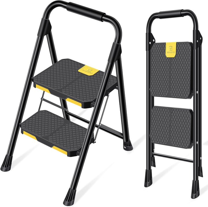 KINGRACK 2 Stufenleiter, 2 Stufen klappbar mit rutschfestem, breitem Pedal und Handläufen, leichte H