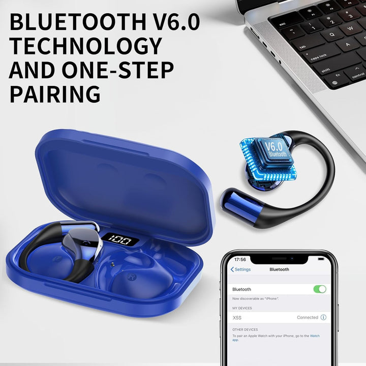 Open Ear Kopfhörer Bluetooth 6.0 mit HD Mic, Kopfhörer Kabellos Bluetooth HiFi Stereo mit Ohrhaken,
