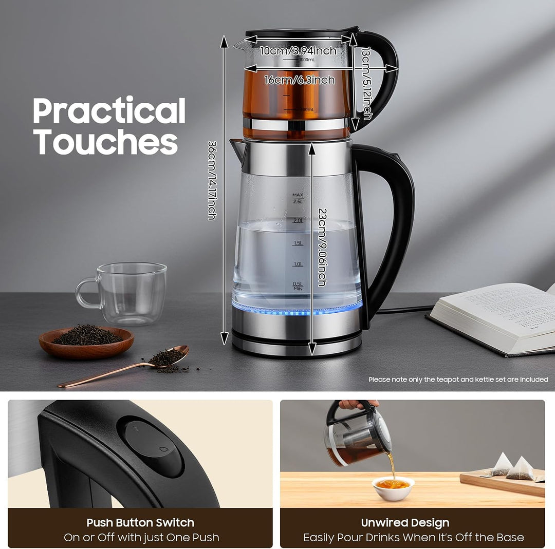Elektrischer Wasserkocher Glas, Elektrischer Teekocher Mit Kleiner Teekanne, Teemaschine Elektrisch