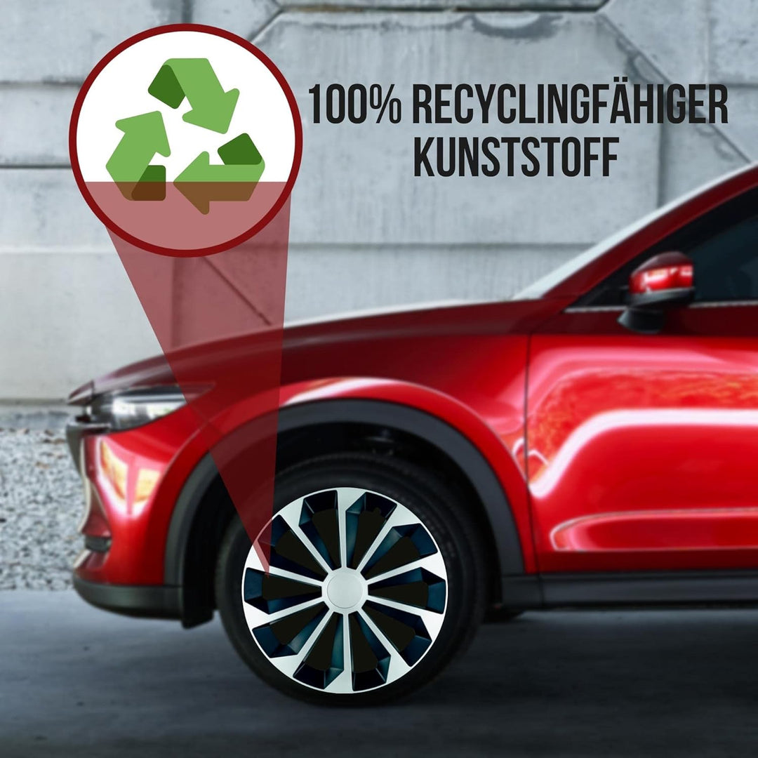 Albrecht 16 Zoll Radkappen silber/schwarz für Stahlfelgen - Fame Radzierblenden aus hochwertigem Kun