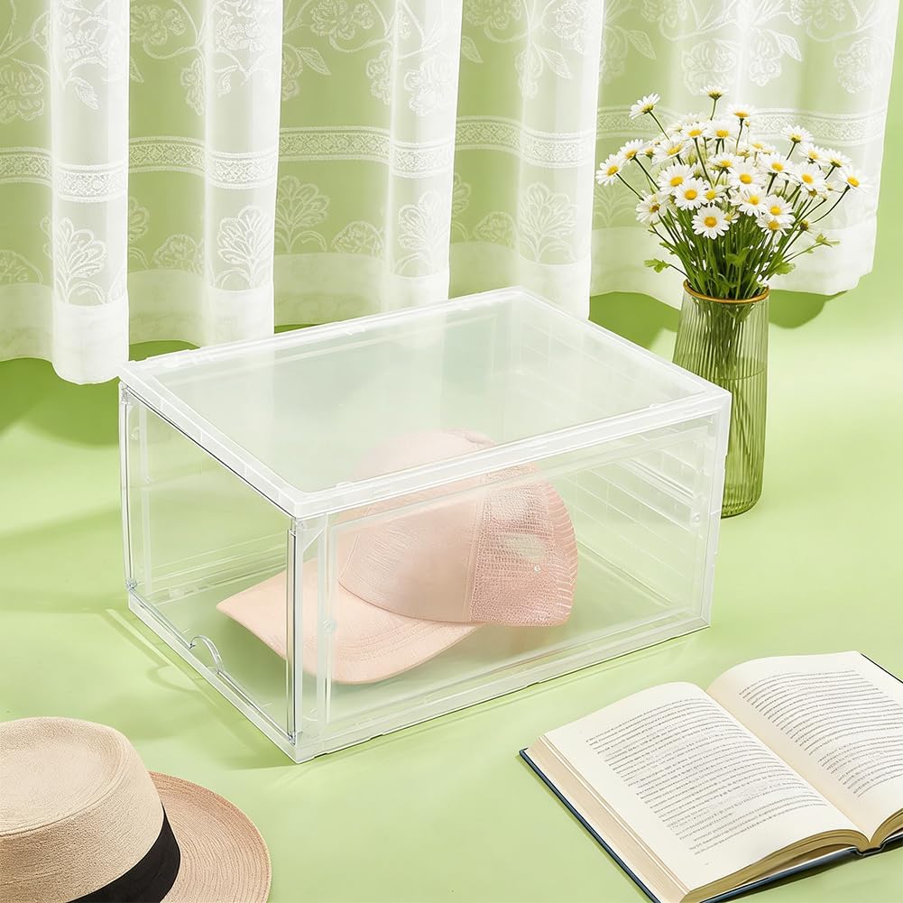 2 Set Schuhboxen 34x25x18cm Plastik Stapelbare Schuh Organizer Schuhaufbewahrung Platzsparende Schuh