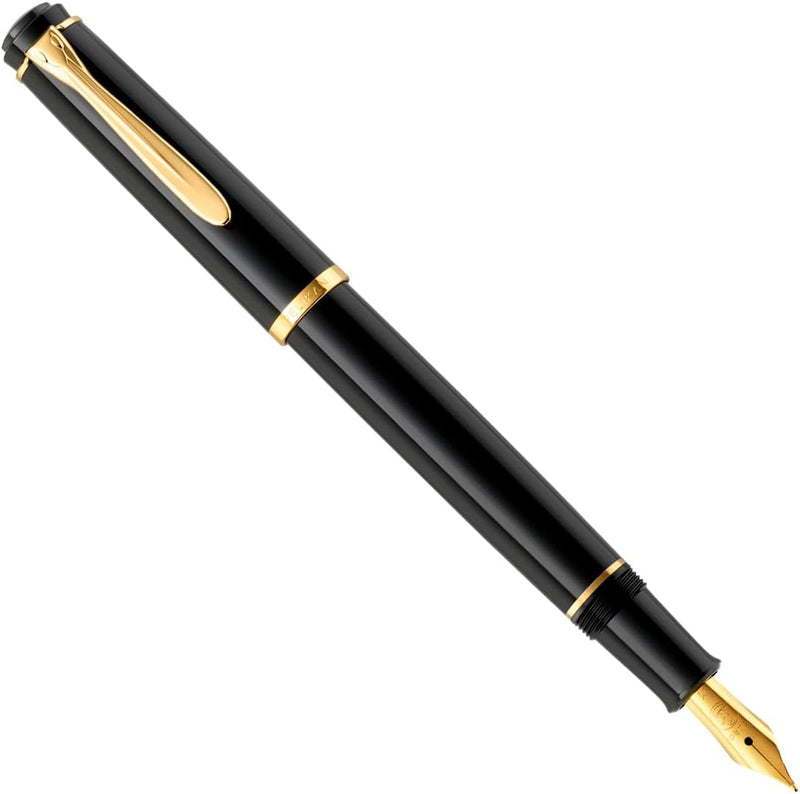 Pelikan Füllhalter Classic 200, Schwarz, Feder B (breit), hochwertiger Kolbenfüller im Geschenk-Etui