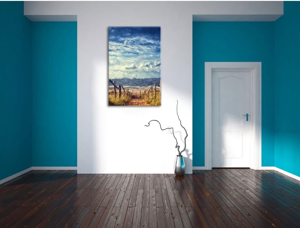 Pixxprint Weg zum Strand am Meer Kunst Pinsel Effekt, Format: 100x70 auf Leinwand, 100x70
