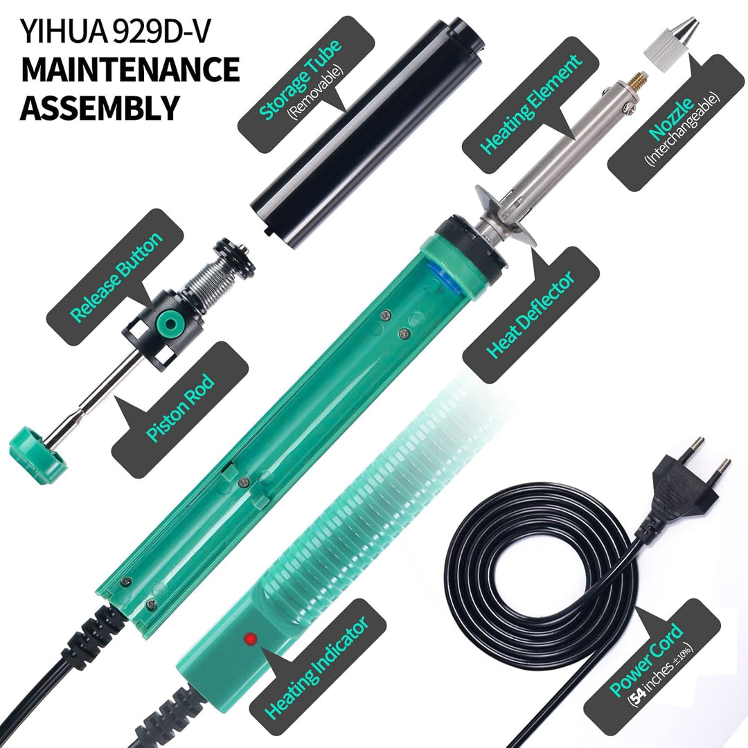 YIHUA 929D-V Elektrisches Vakuum Entlötkolben Lötkolben Sauger Entlötpumpe mit kürzerem Ladegriff un
