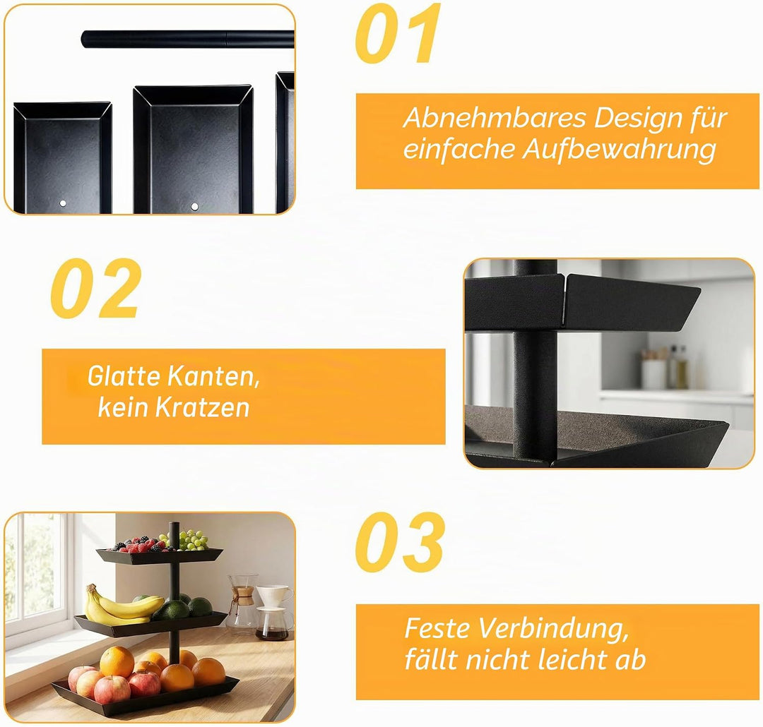 Obst Etagere 3 Stöckig, 360° Drehbare Obstschale Metall Schwarz für Desserts, Kuchen, für Partys und