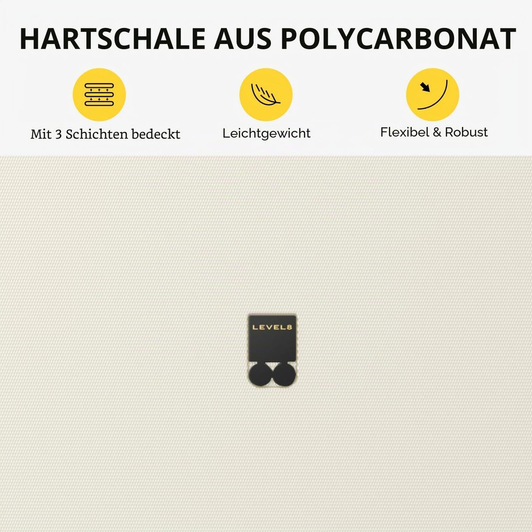 LEVEL8 Handgepäck Koffer Leicht aus 100% Polycarbonat,Koffer Trolleys Hartschalen,TSA,8 Spinner Roll