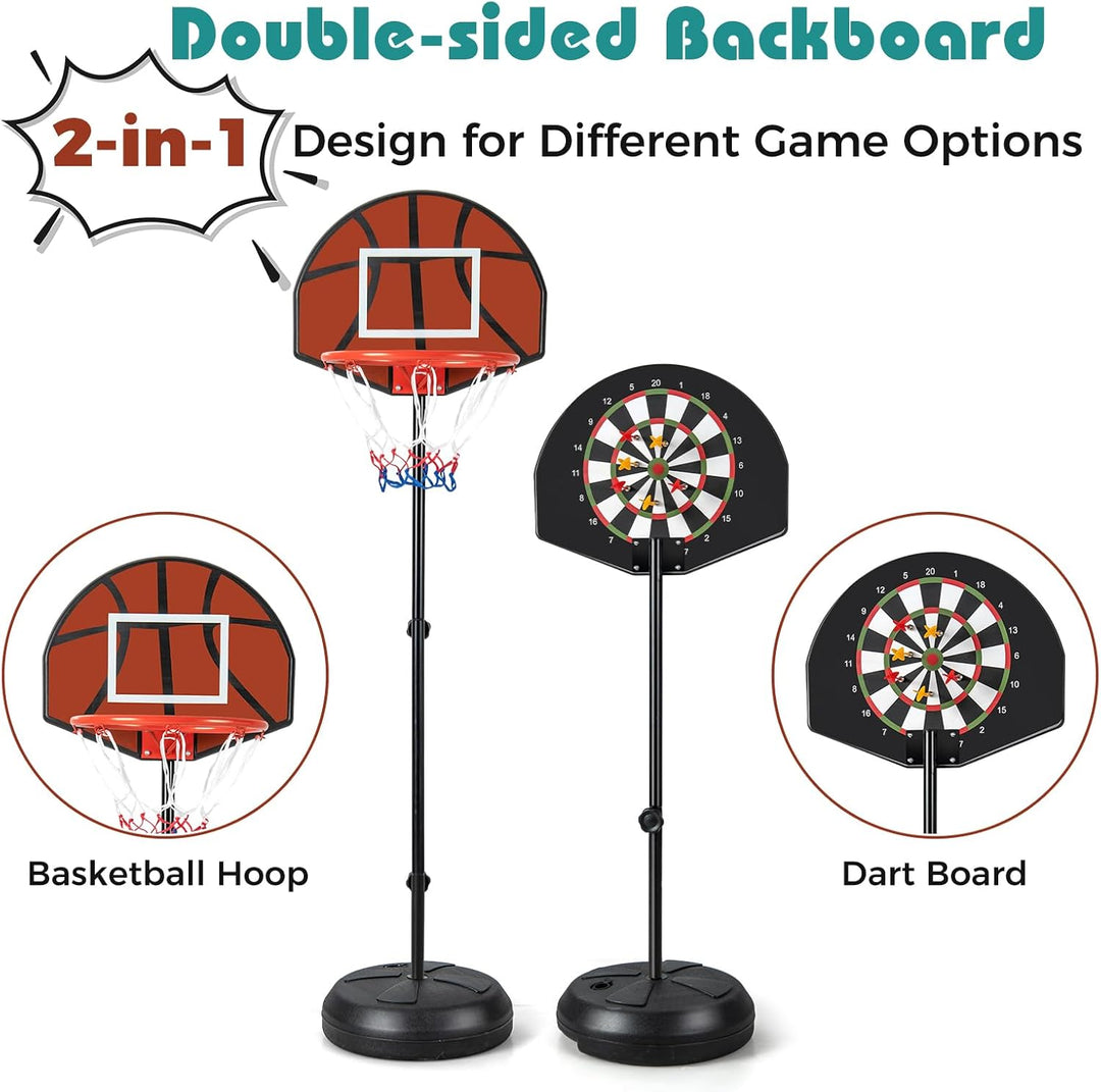 LIFEZEAL 2-in-1-Basketballkorb mit Dartscheibe, Basketballständer für Kinder mit doppelseitiger Seit
