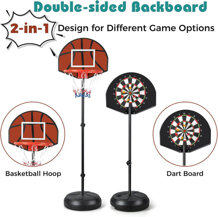 LIFEZEAL 2-in-1-Basketballkorb mit Dartscheibe, Basketballständer für Kinder mit doppelseitiger Seit