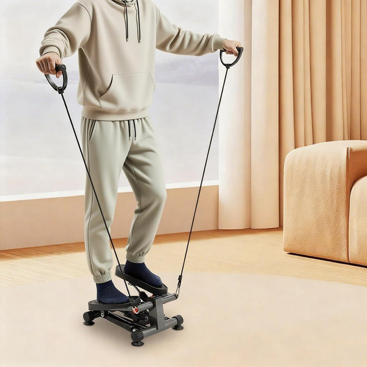 Twist Stepper mit Zugseilen | Heimtrainer für Beine Po und Arme | Trainingsgerät mit LCD Display und
