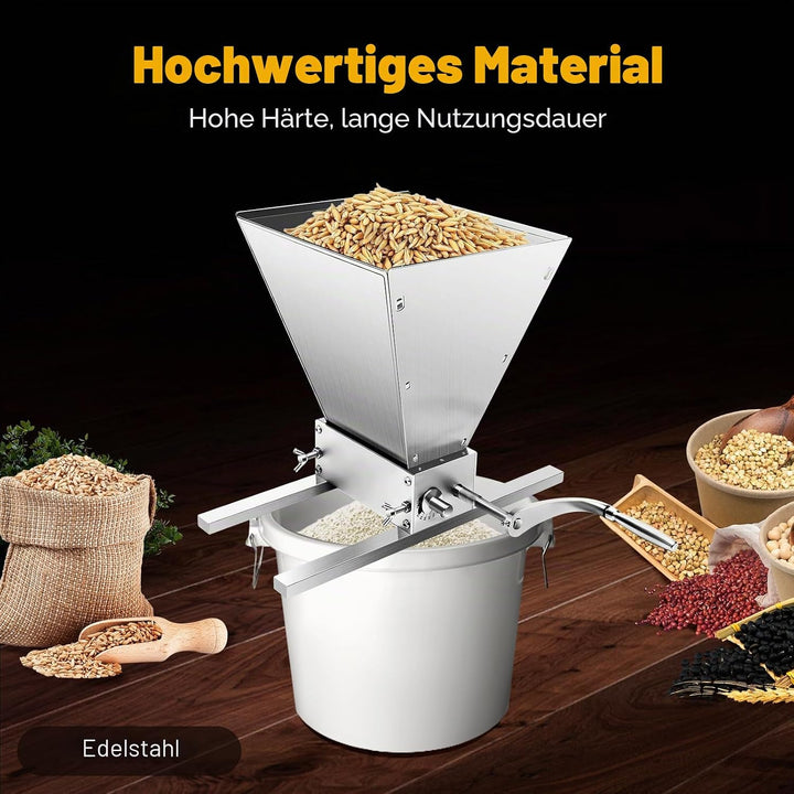 Getreidebrecher, Manuelle Getreidebrecher Schrotmühle Malzmühle mit 4L Trichter, Edelstahl Getreidem