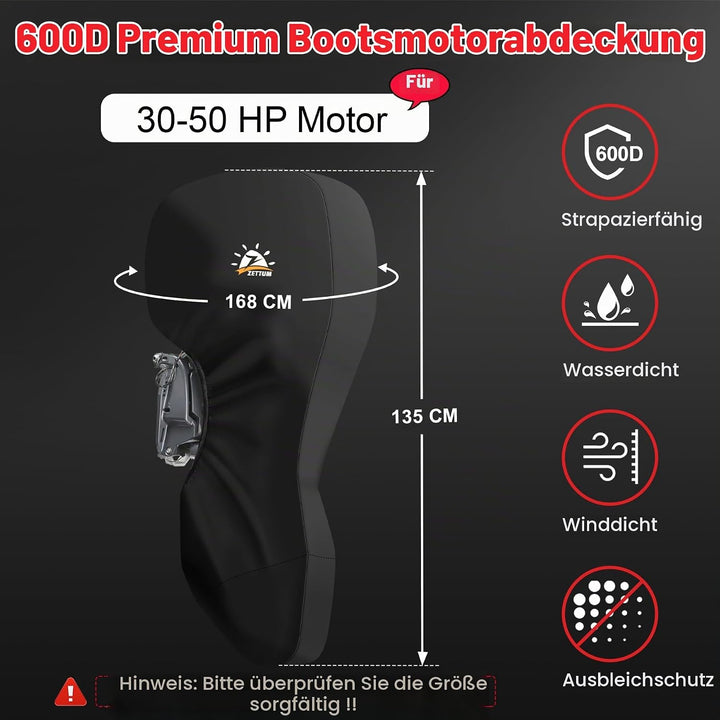 Zettum Aussenborder Abdeckung für Motoren von 30 bis 50 PS, 600D Bootsmotorabdeckung Wasserdicht &amp; H