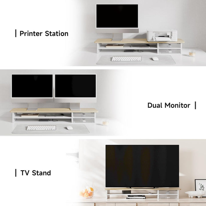 Fenge Dual Monitorständer Riser mit 2 Acryl Schubladen 108cm Grosse Computer Bildschirmständer für P