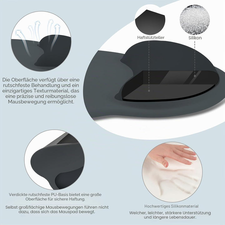 MOSISO Handballenauflage Tastatur&Maus Set, Kreis Gekrümmt Ergonomisch Mauspad&Untersetzer rutschfes