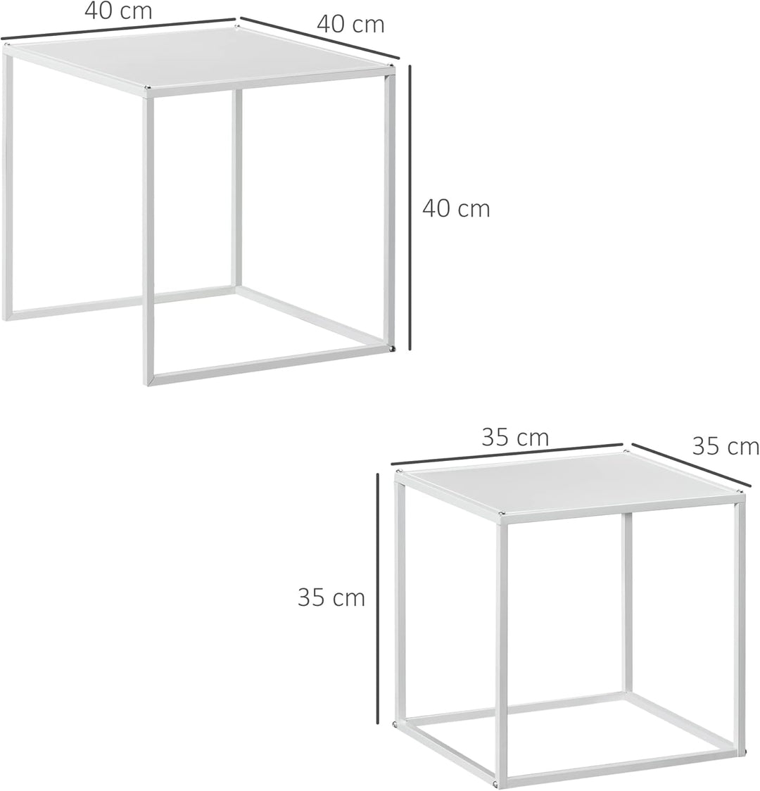 HOMCOM Couchtisch Quadratisch 2er Set, Satztisch Modern Wohnzimmertisch Stapelbar Kaffeetisch Beiste