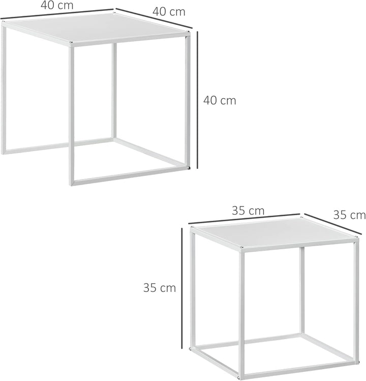HOMCOM Couchtisch Quadratisch 2er Set, Satztisch Modern Wohnzimmertisch Stapelbar Kaffeetisch Beiste