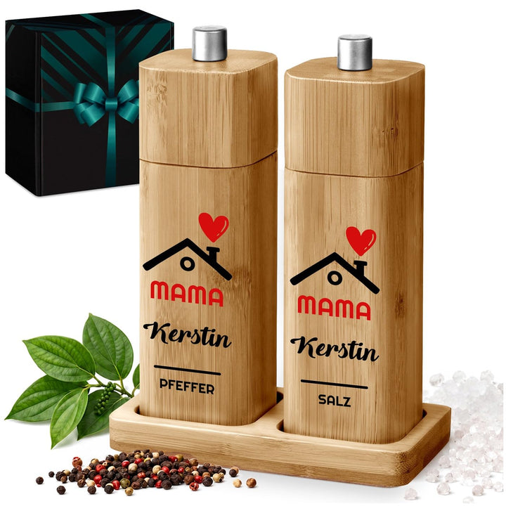 Maverton Bambus Salz und Pfeffermühle mit Aufdruck - Geburtstagsgeschenk für Frauen - personalisiert
