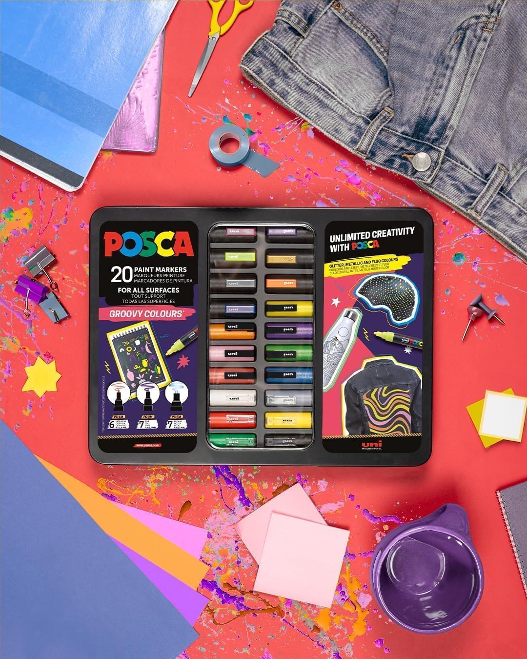 POSCA 186831 Marker Set, 20 Acrylstifte im Etui, Marker Set Groovy Colours, Spitze PWE5M 1,8-2,5 mm