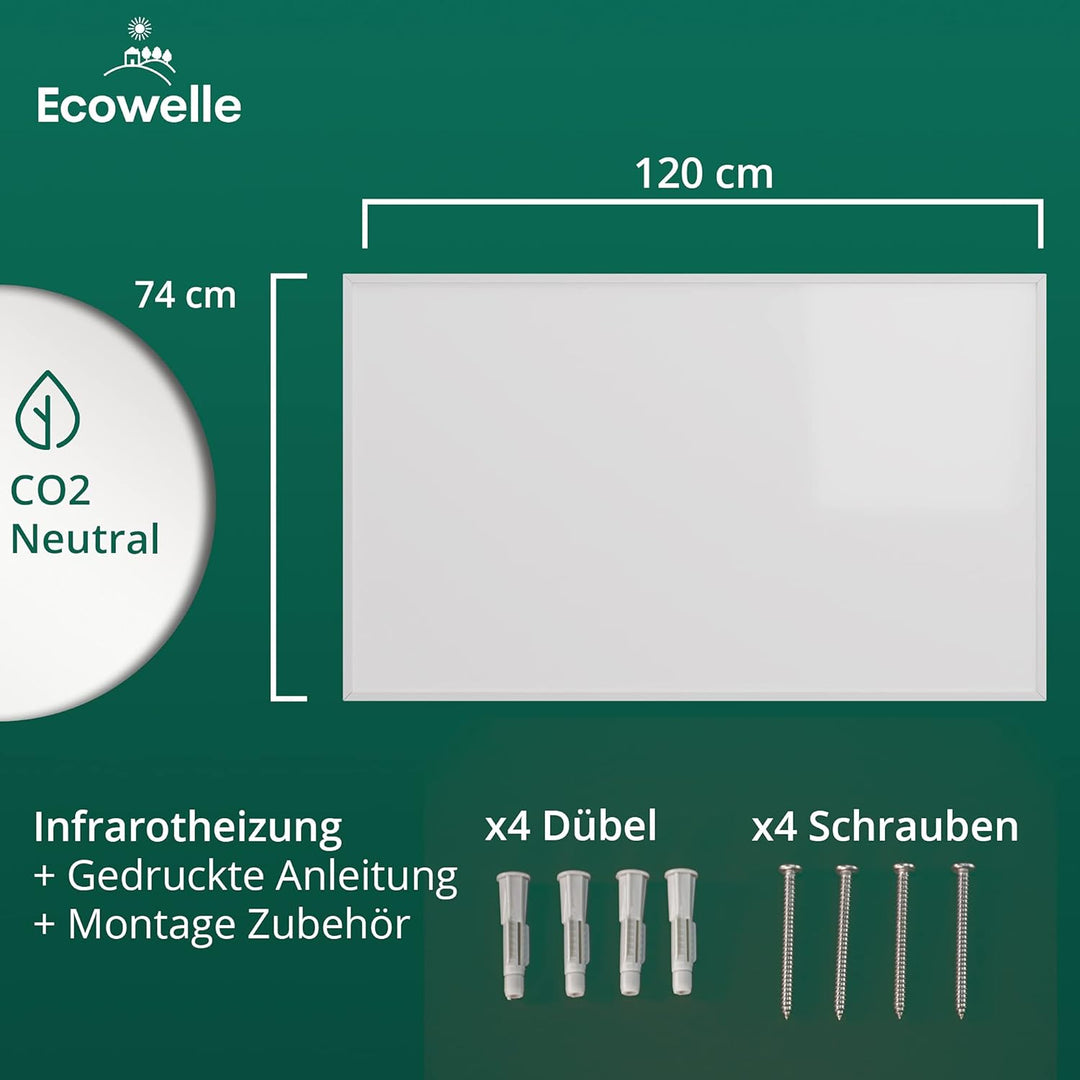 Ecowelle Infrarotheizung Classic Weiss 1400 Watt + 10 Jahre Garantie + Made in Germany + Doppelter Ü