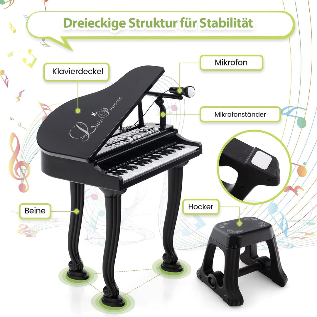 COSTWAY Kinder Keyboard mit 37 Tasten & Hocker, elektronische Klaviertastatur tragbar mit Mikrofon,